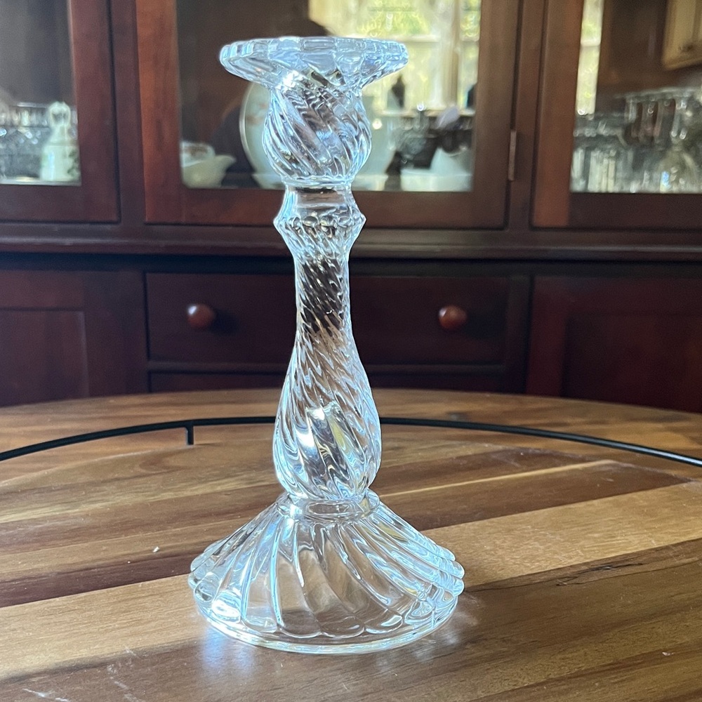 Vintage Baccarat Bambous Swirl Molded Crystal Glass Candlestick Holder-unsigned